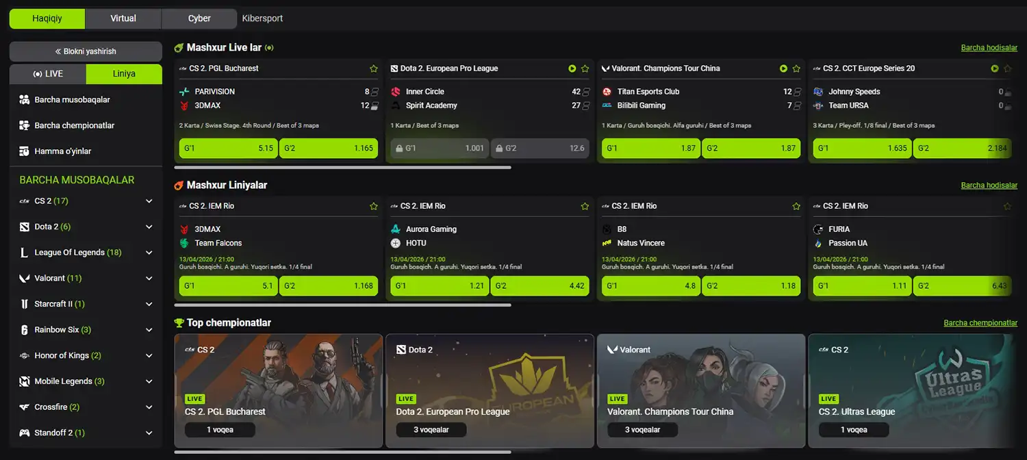 Раздел киберспорта в WinWin Bet