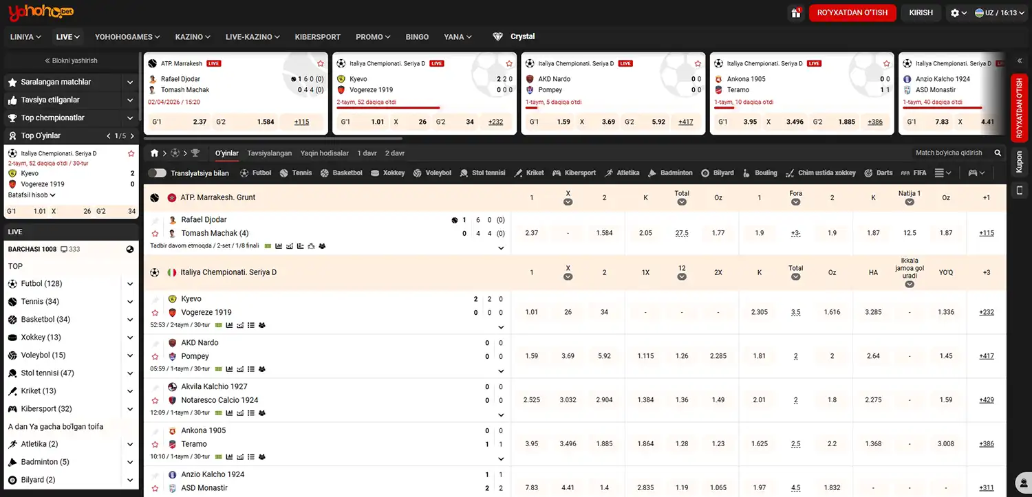 Yohoho Bet’da jonli stavkalar